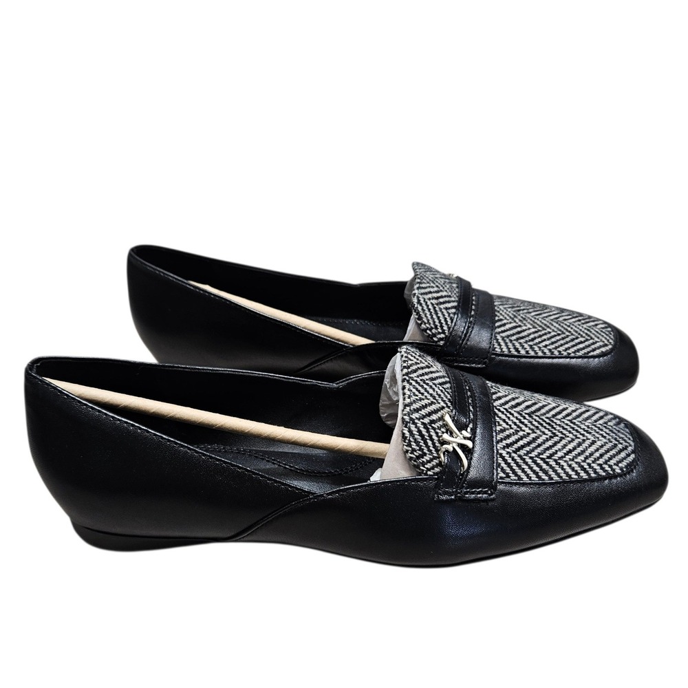 Naturalizer Loafers Womens 9 WIDE  Black‎ Herringbone Leather Mixed Media Flats